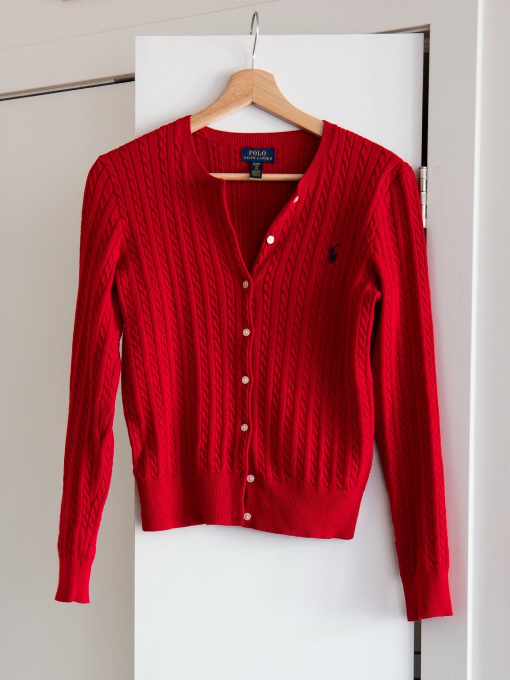 Polo by Ralph Lauren Red Cable Knit Cardigan